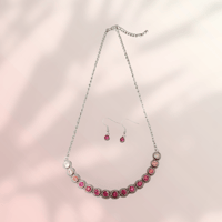 Necklace/Earring Set - silver, pink to iridescent, crescent