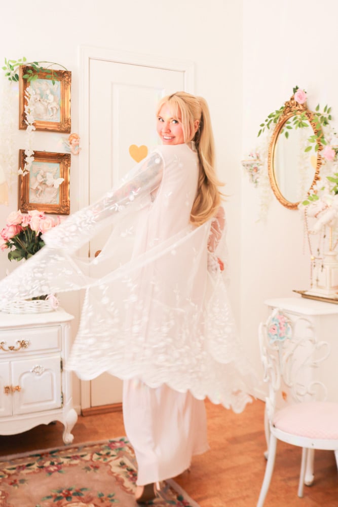 Image of WOW Vintage Pastel Pink Magnet Art By Lynn Yang Prairie Dress with Lace Layering (Large)