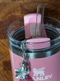 Image 2 of Pink Beaded Tumbler Straw Bauble Charm – Floral Glam Cup Accessory