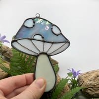 Image 2 of Iridescent Blue/Pink Mushroom Suncatcher