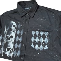 Image 2 of “DIAMOND SKULLS” Custom Hand Painted Cropped Button Up LARGE