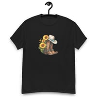 Image 2 of Unisex classic tee, Turquoise Sunflower Cowgirl Boots Tee