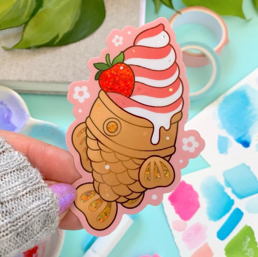 Image of GLITTER Strawberry Taiyaki STICKER