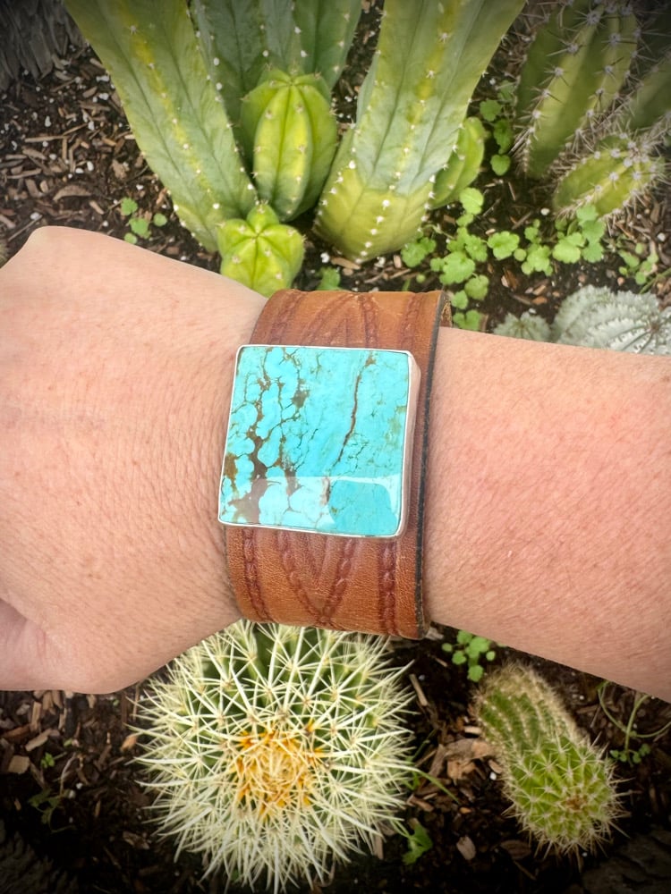 Image of Kingman Turquoise leather Bracelet - up to 7” wrist