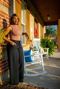 Image 3 of Wide Leg Pants w/Drawstring & Pockets-Black