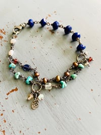 Image 1 of lapis lazuli turquoise and gemstone charm bracelet 