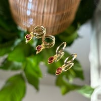 Image 2 of Dainty Garnet Earrings / Gold