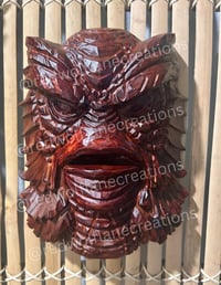 Image 5 of Witco Inspired Creature from the Black Lagoon Wall Art | Faux Carved Wood Tiki Mask 