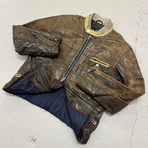 Image of 2000s Armani Jeans Leather Jacket, Size Medium