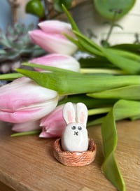 Image 1 of Hand Made Ceramic Cute Bunny in a basket