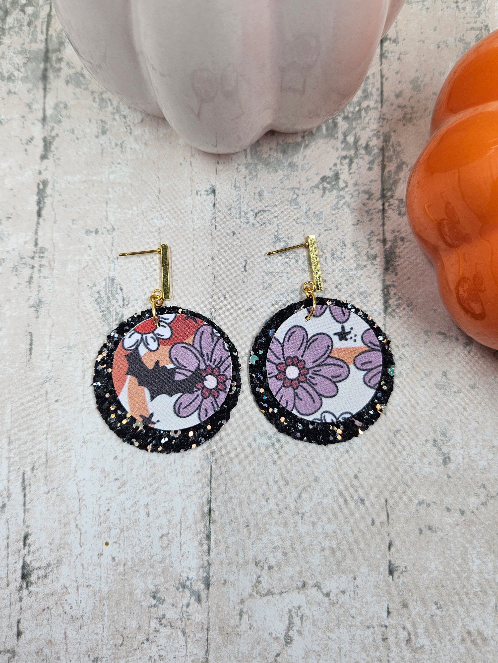 Glitter Batty Faux Leather Earrings Craft Cut - Main Image