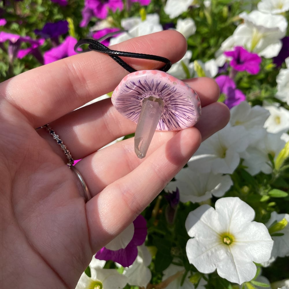 Image of pink tie dye mushroom necklace