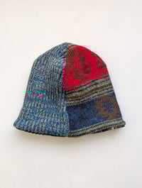 Image 2 of Upcycled Reversible Beanie Navy Blue x South Western 