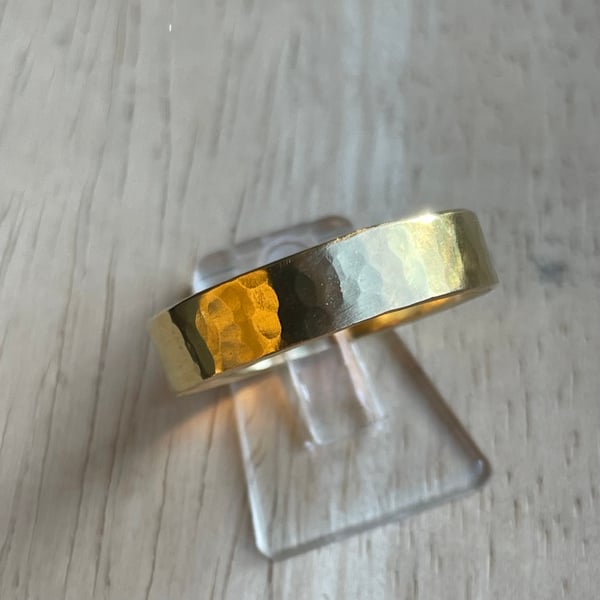 Image of Hammered 18ct yellow gold wedding band