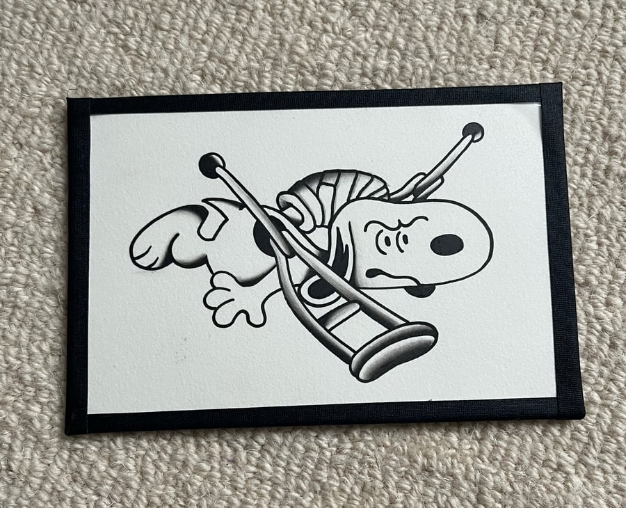 Image of "Crutches" SNOOPY 6x4 tape framed original