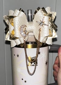 Image 5 of Starlight Shimmer Cream and Gold Moon and Star Tumbler Straw Topper Bow