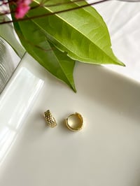 Image 2 of Medium Hammered Chunky Hoops Gold Plated 