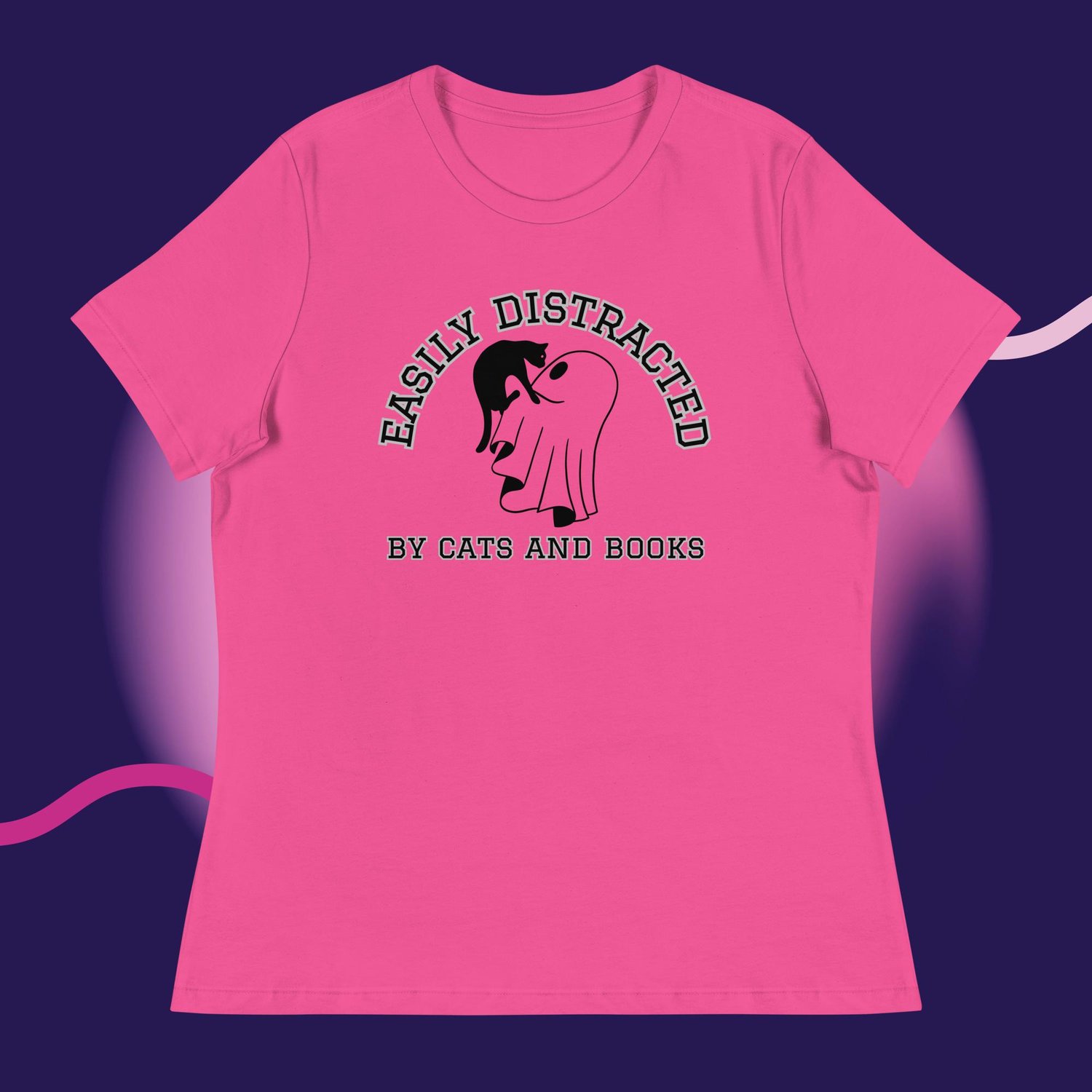 Image of Easily distracted by cats & books ghost & kitty Women's Relaxed T-Shirt