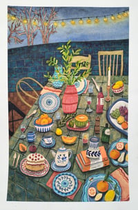 Image 1 of A courtyard for dining. Original watercolour. 38x56cm