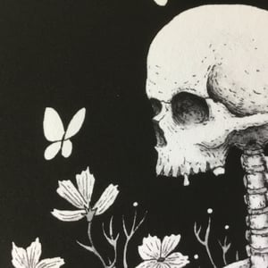 Skeleton And Cosmos Flowers print