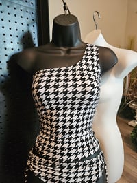 Image 2 of Houndstooth One Shoulder top | More Colors Available.