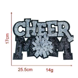 Image of Cheer Mom Sequin Pom Pom Iron On Patch