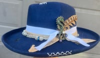 Image 2 of Handmade Navy Fedora Hat Multi Layered Band Charms Seahorse