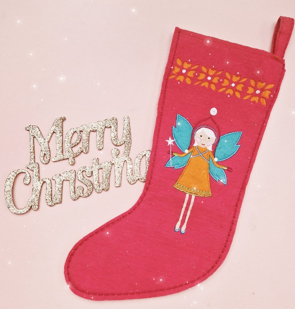 Image of Embroidered Felt Fairy Christmas Stocking.