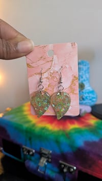 Image 4 of Leaf Dangles in Silver in Green