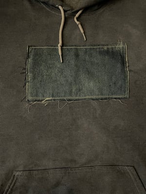 Image of Nwn- インジゴ Indigo Denim Hand dyed Hoodie pullover with sunfaded denim chest piece 