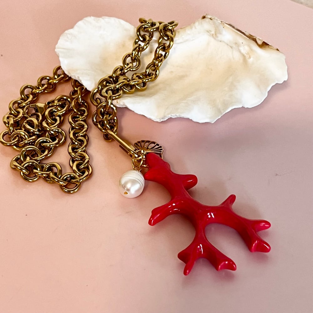 Image of Big Chunky Coral Necklace - Gold
