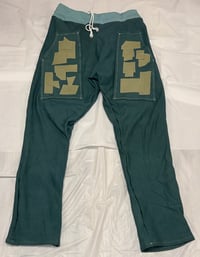 Image 1 of Cowhide Patchwork Cotton Fleece Sweatpants (Sea Foam Green/Mint)