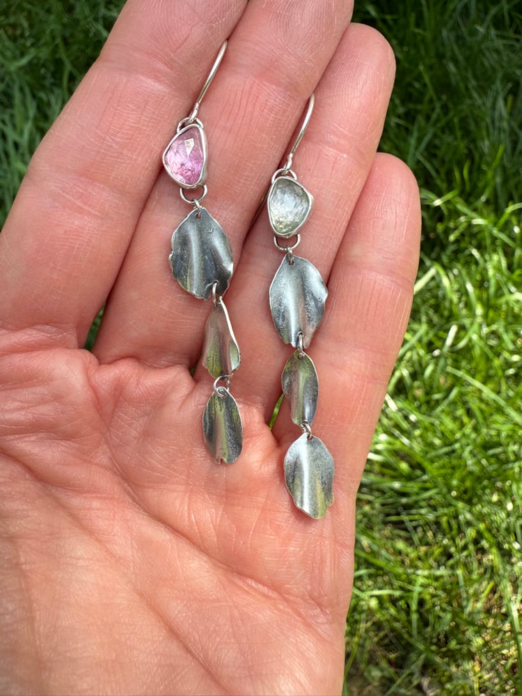 Image of Prunus Kanzan Petal (Sakura) Tourmaline Mismatch Earrings (Pink)