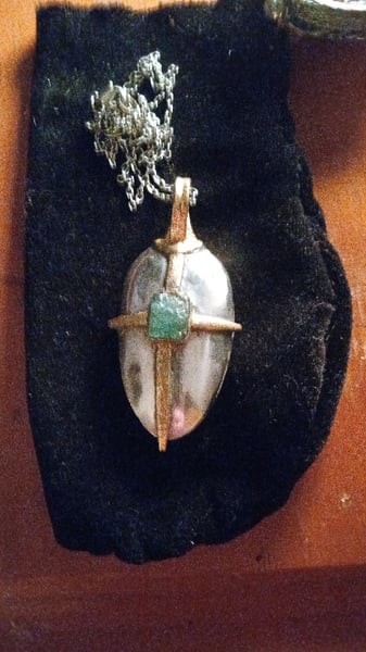 Image of Sterling silver and emerald Gothic pendant
