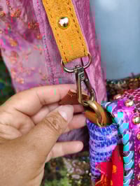 Image 6 of FRILL MINI body cross Sari bag with ruffles - detachable strap wear on waist too-Hamsa hand