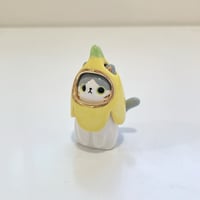 Image 2 of White and gray banana kitty ceramic figurine