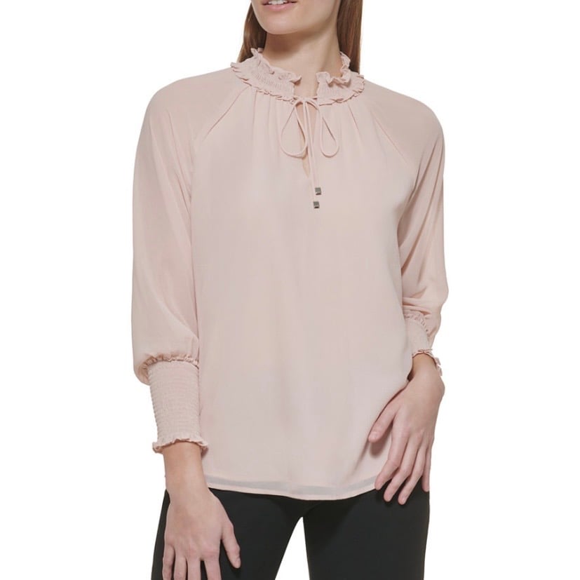 CALVIN KLEIN Long Sleeve Ruffle Collar Blouse | Clear Diamond Shop