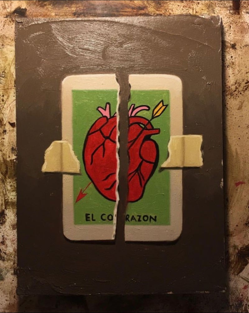 Image of El corazon loteria (ripped) oil painting 