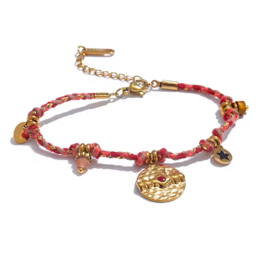 Image of REY 18ct Gold Plated Charm Boho Braided Bracelet