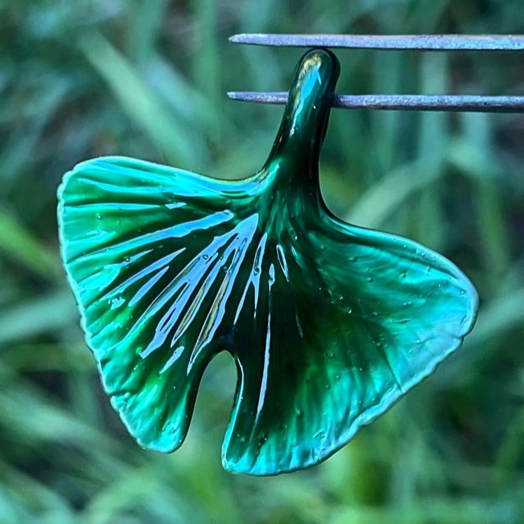 Image of Metallic Green Ginkgo Leaf Pendant