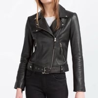 Image 1 of ZARA TRF genuine sheep leather black jacket