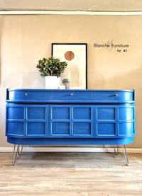 Image 1 of Luxurious, Large Nathan Curved Sideboard in a vibrant blue