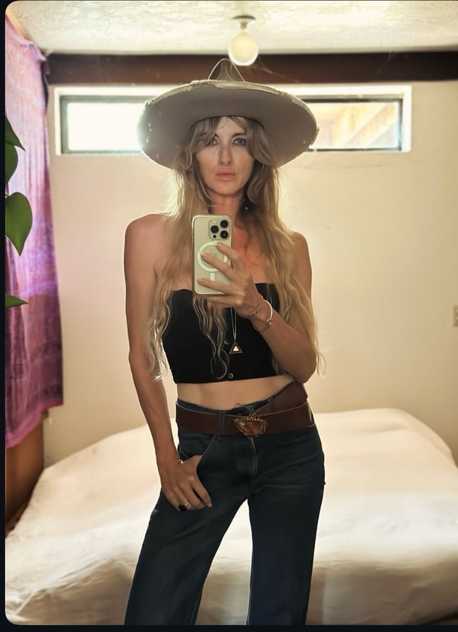 early 1970s leather and abalone buckle French belt