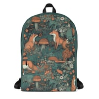 Image 1 of Boho Nature Cottagecore Inspired Fox Among Mushrooms Backpack