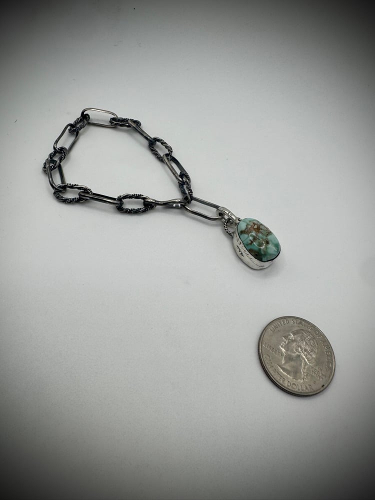 Image of Dry Creek turquoise removable charm on handmade chain bracelet - size 7”