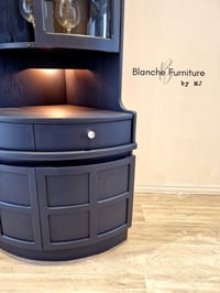Image 5 of Tall, Mid Century Nathan Corner Drinks Cabinet unit with light - in Midnight Blue