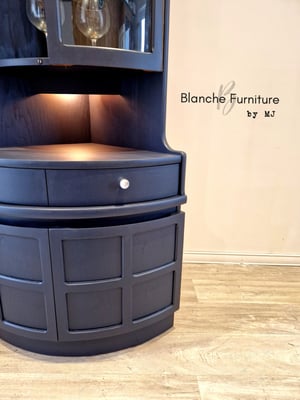 Image of Nathan Corner Drinks Cabinet unit with light - in Midnight Blue