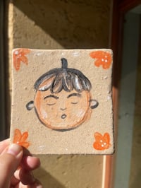 Sleepy Boy. - Handmade ceramic tile with illustration