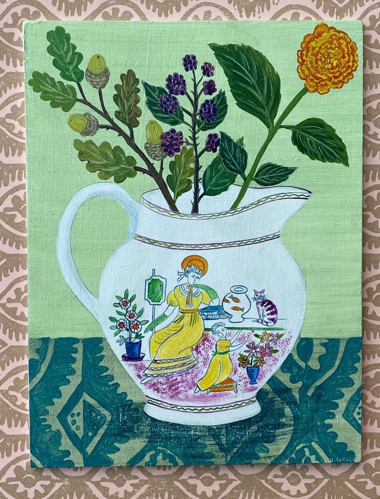 Image of Transferware jug yellow dresses