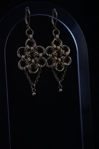 Image 4 of Flower Drop Hoops (Gold) 